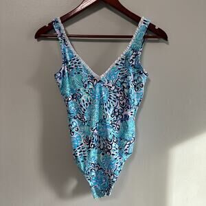 Lilly Pulitzer Araza Swimsuit One Piece Size 0 Light Aqua Spritz Swim Colorful